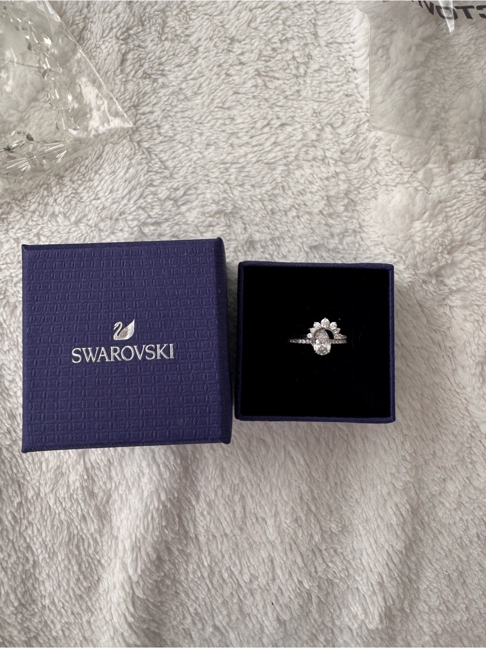 Swarovski Silver-Tone Crystal Halo Ring